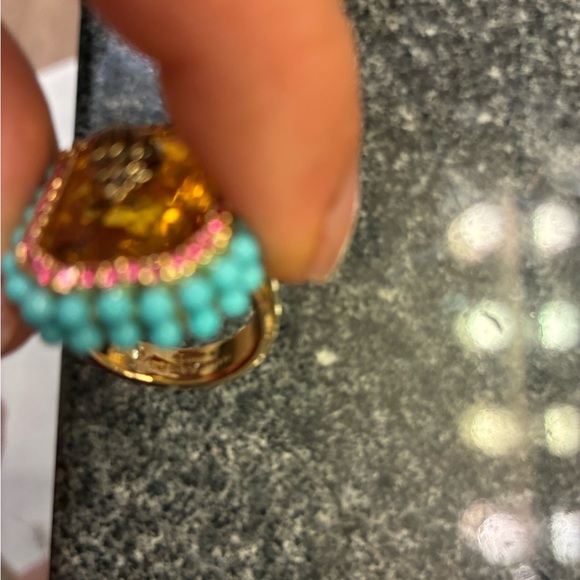 Kurt Geiger Gold and Turquoise Ring, size 6-6.5. - Picture 9 of 11